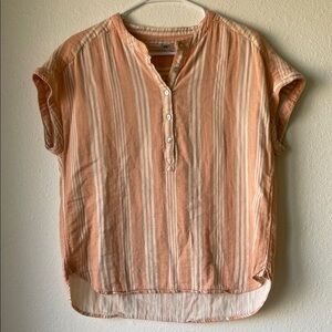 Faherty Medium Peach and White Striped Button-Down Shirt Organic Cotton